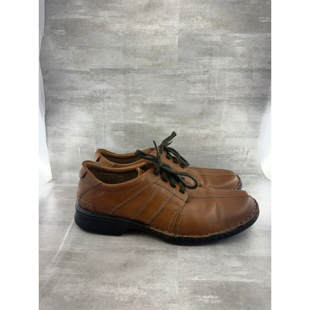 Clarks Collection Men Sz 13 Tan Leather Bicycle Toe Lace Up Oxford Shoes